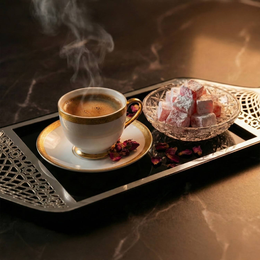 gumus pleksi islemeli siyah akrilik tepsi iki yanindaki mihrap tasarimla ramazan sunumlari icin ideal islamicwallarttr