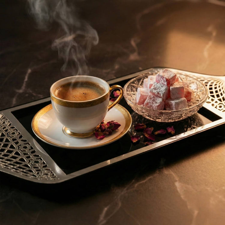 gumus pleksi islemeli siyah akrilik tepsi iki yanindaki mihrap tasarimla ramazan sunumlari icin ideal islamicwallarttr