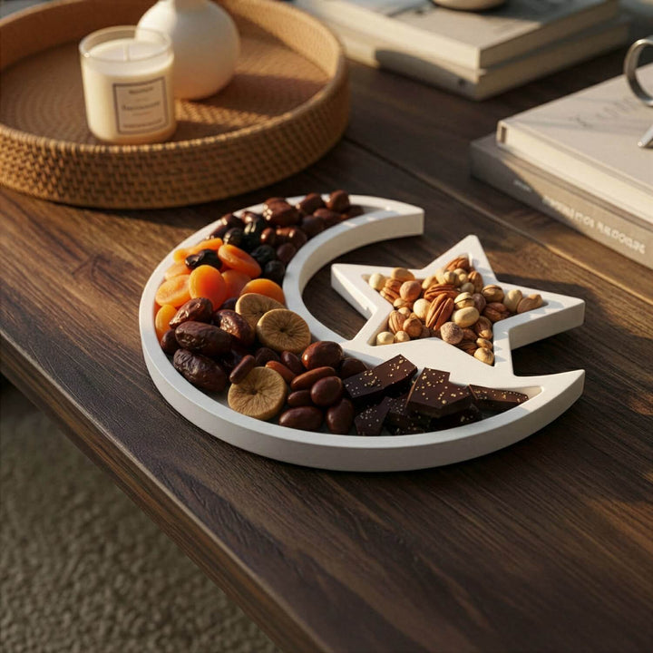 Hilal ve Yıldız Ahşap Sunumluk - Ramazan İkram ve Servis Tabağı