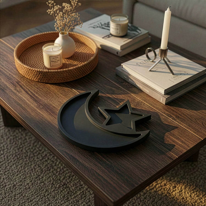 Hilal ve Yıldız Ahşap Sunumluk - Ramazan İkram ve Servis Tabağı