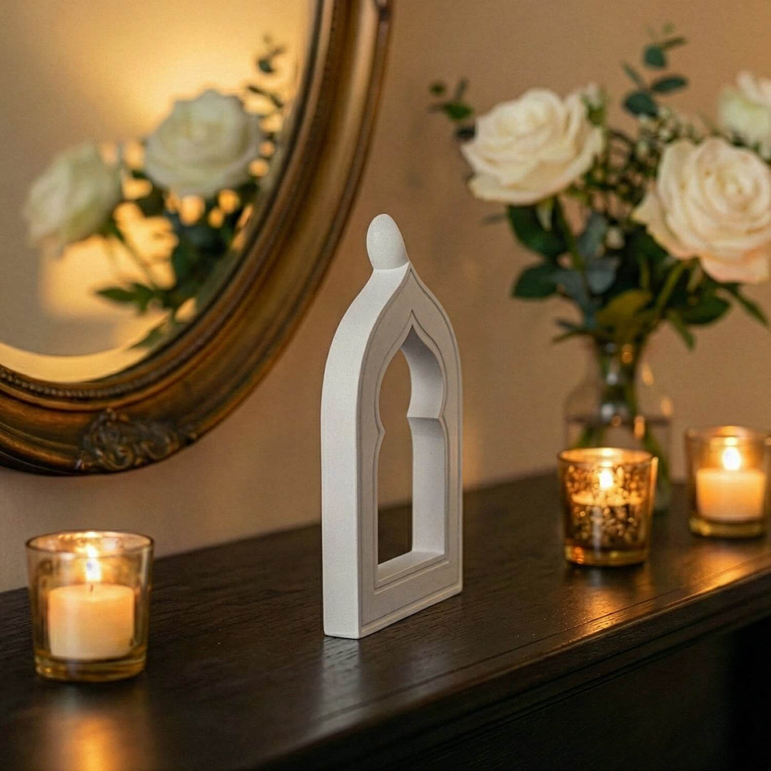 Minimalist Masa Üstü İslami Taş Dekor - Hilal Motifli Mihrap Tasarım