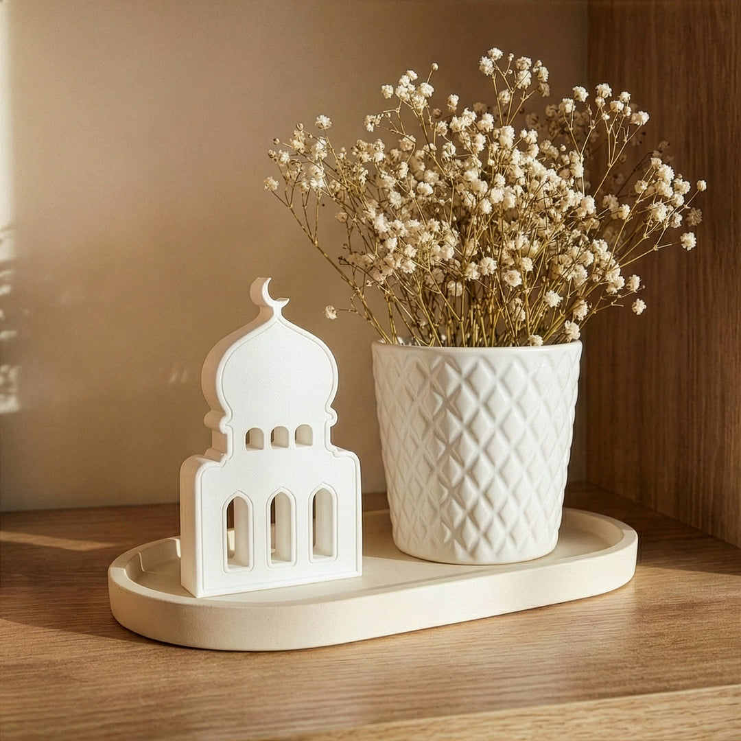 mat beyaz tas tozundan el yapimi cami biblo masustu dekoru islamicwallarttr