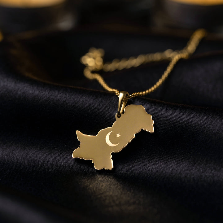 Pakistan haritası kolye, 18 ayar altın kaplama