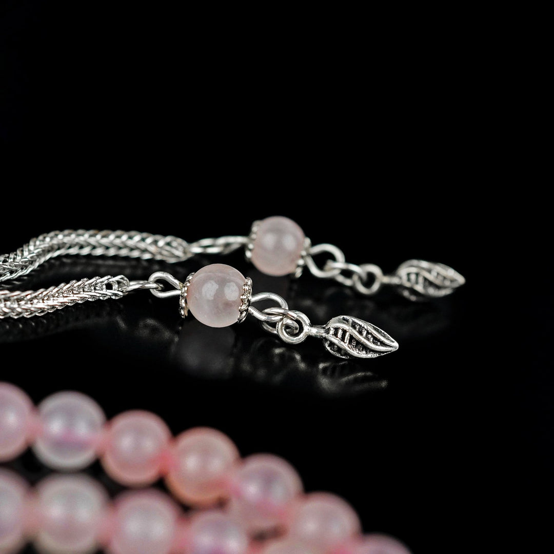 pembe kuvars tesbihin puskul ve baglantili metal aksesuarlari islamicwallarttr