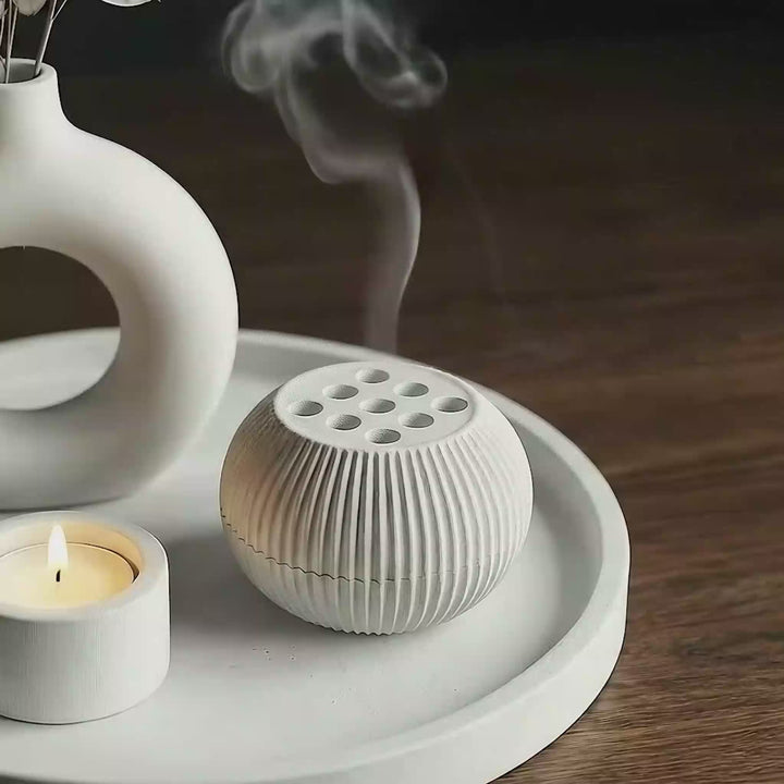 Kapaklı Taş Buhurdanlık - Küre Tasarımlı Modern Dekoratif Tütsülük