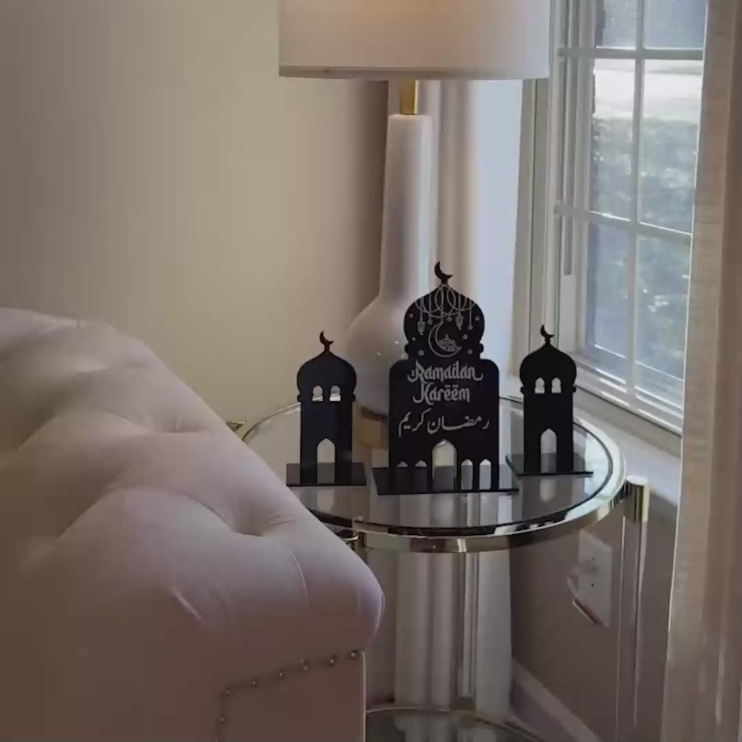 Ramazan Kerim Yazılı Akrilik Masa Üstü Dekor - Kubbe Formlu İslami Set