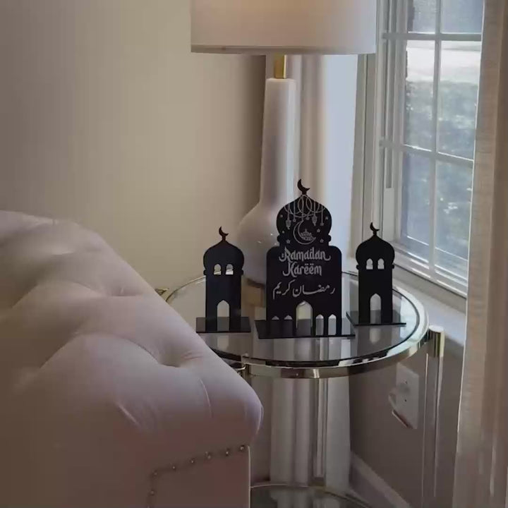 Ramazan Kerim Yazılı Akrilik Masa Üstü Dekor - Kubbe Formlu İslami Set