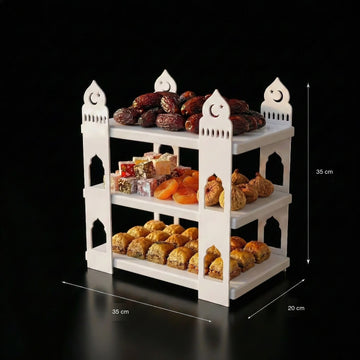 Ramazan ikramlık servis standının ölçüleri: 35 cm yükseklik, 35 cm genişlik, 20 cm derinlik