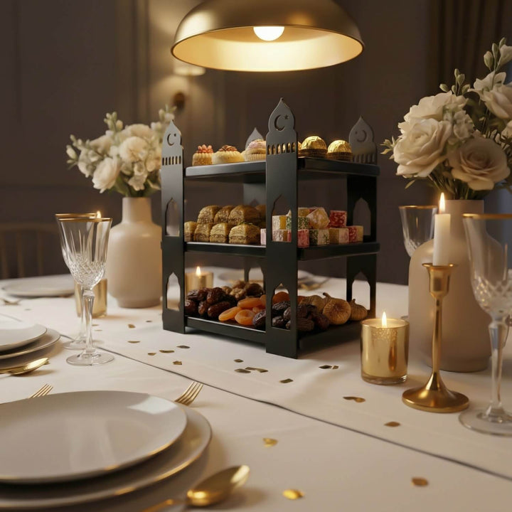 ramazan temali  3 katli servis standi siyah rengiyle odak noktasi islamicwallarttr