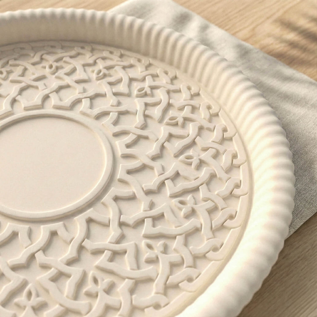 Kahire Yuvarlak Taş Tozu Dekoratif Tabak - Modern İslami Ev Dekoru