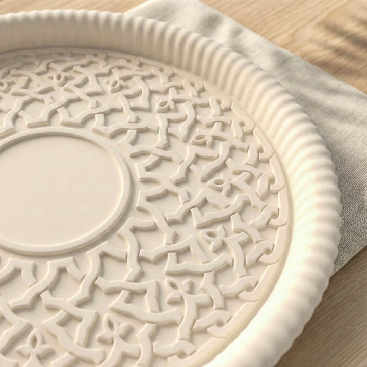 Kahire Yuvarlak Taş Tozu Dekoratif Tabak - Modern İslami Ev Dekoru