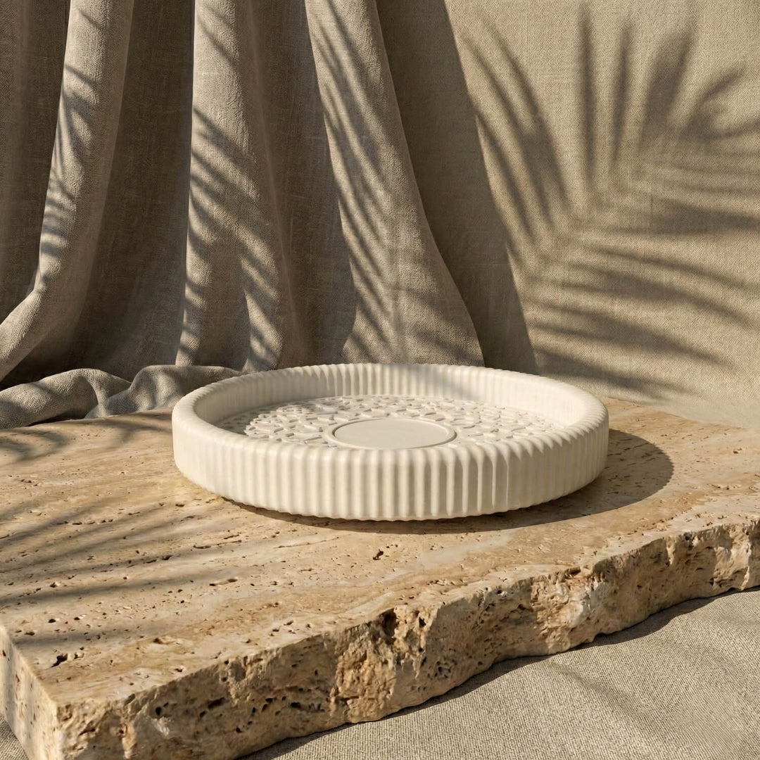 Kahire Yuvarlak Taş Tozu Dekoratif Tabak - Modern İslami Ev Dekoru
