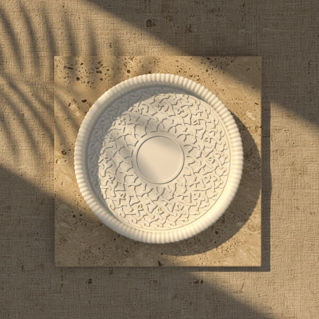 Kahire Yuvarlak Taş Tozu Dekoratif Tabak - Modern İslami Ev Dekoru