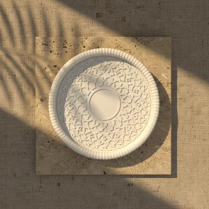 Kahire Yuvarlak Taş Tozu Dekoratif Tabak - Modern İslami Ev Dekoru