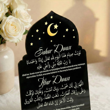 Beyaz Başlıklı sahur ve iftar duası akrilik stand, Türkçe detay