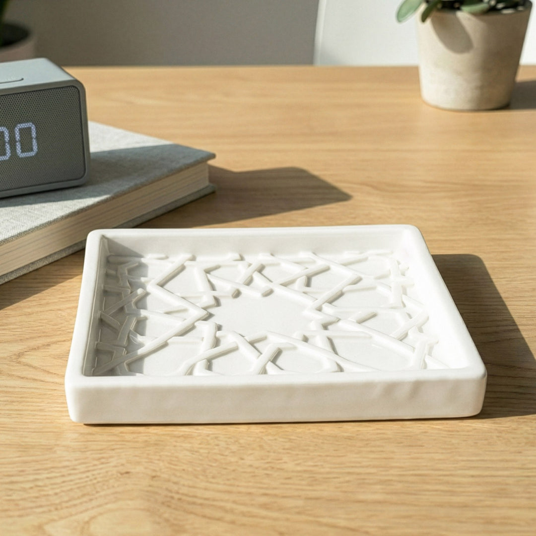 selcuklu yildizi tas tozu beyaz dekoratif tabak modern islami dekor islamicwallarttr