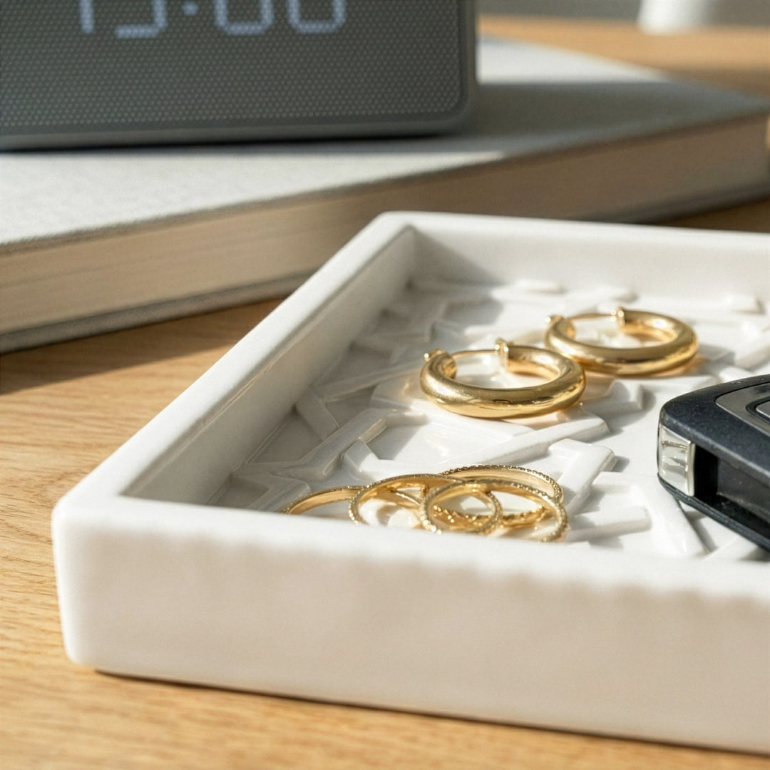 selcuklu yildizi tas tozu beyaz dekoratif tabak modern icinde taki ve anahtar bulunuyor islamicwallarttr