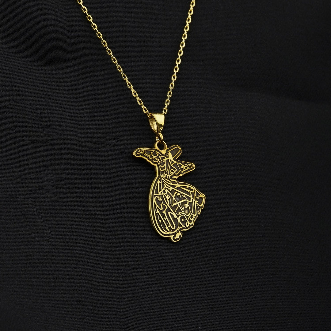 semazen seklinde uzerinde osmanlica ya oldugun gibi gorun ya gorundugun gibi ol yazili altin rengi  gumus kolye islamicwallart