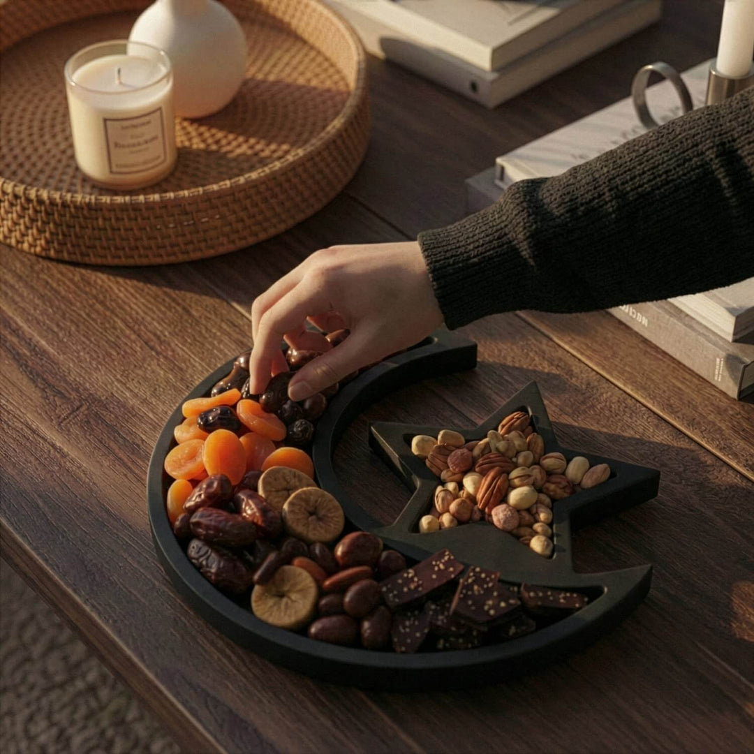 Hilal ve Yıldız Ahşap Sunumluk - Ramazan İkram ve Servis Tabağı