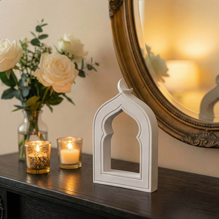 Minimalist Masa Üstü İslami Taş Dekor - Hilal Motifli Mihrap Tasarım