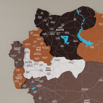 Suriye haritası Soil renkte, Halep, İdlib ve Hama bölgelerinin yakın çekimi