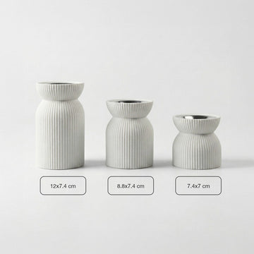 Taş buhurdanlık setinin ölçüleri: 12 x 7,4 cm, 8,8 x 7,4 cm ve 7,4 x 7 cm