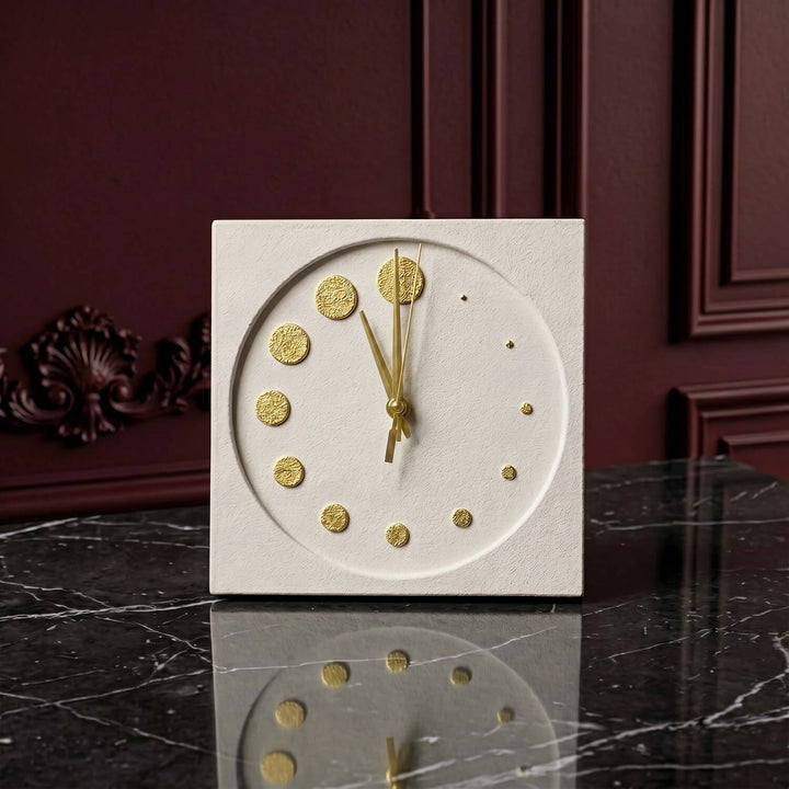 Geometrik Daire Formlu Taş Döküm Masa Saati – Minimalist Tasarım