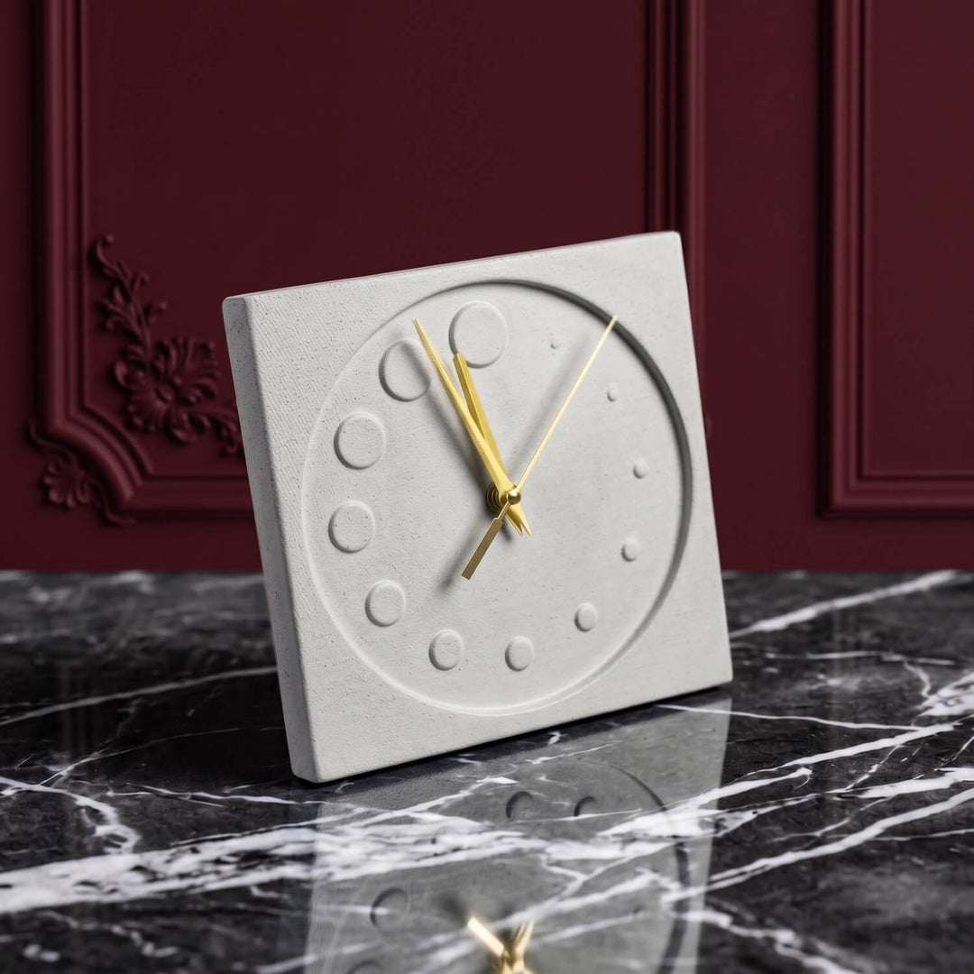 Geometrik Daire Formlu Taş Döküm Masa Saati – Minimalist Tasarım