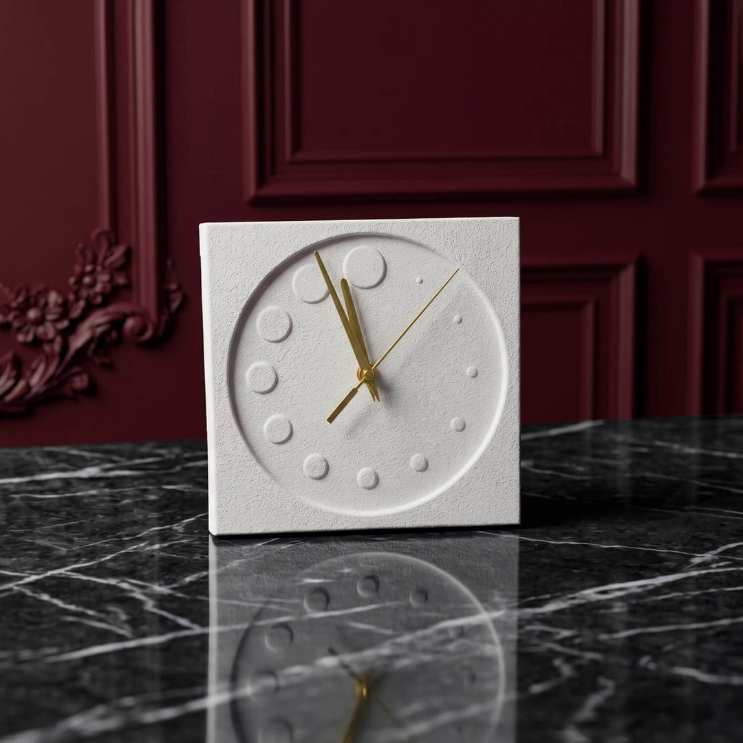 Geometrik Daire Formlu Taş Döküm Masa Saati – Minimalist Tasarım
