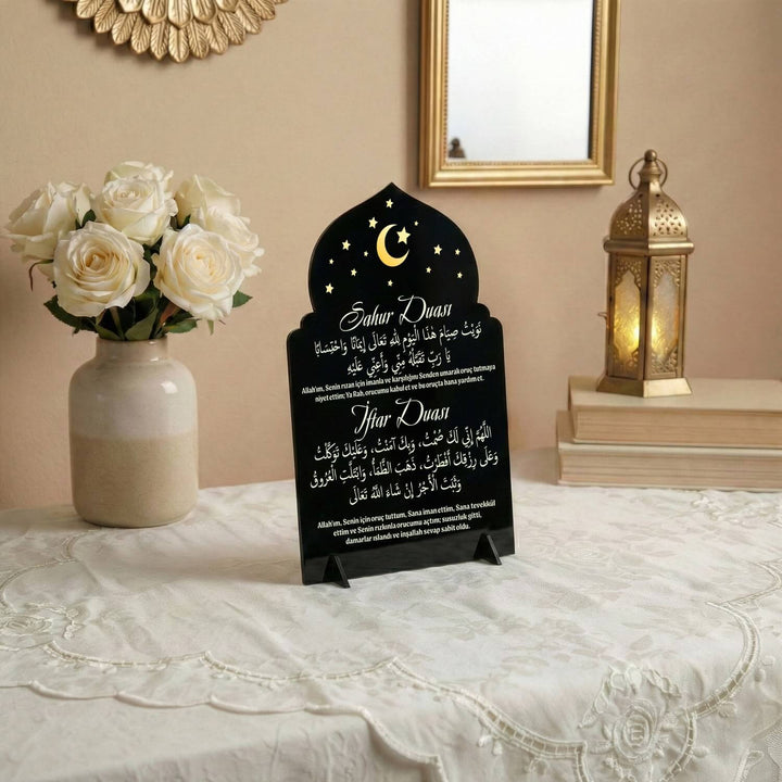 Sahur & İftar Duası Yazılı Mihrap Tasarım Akrilik Masaüstü Stand