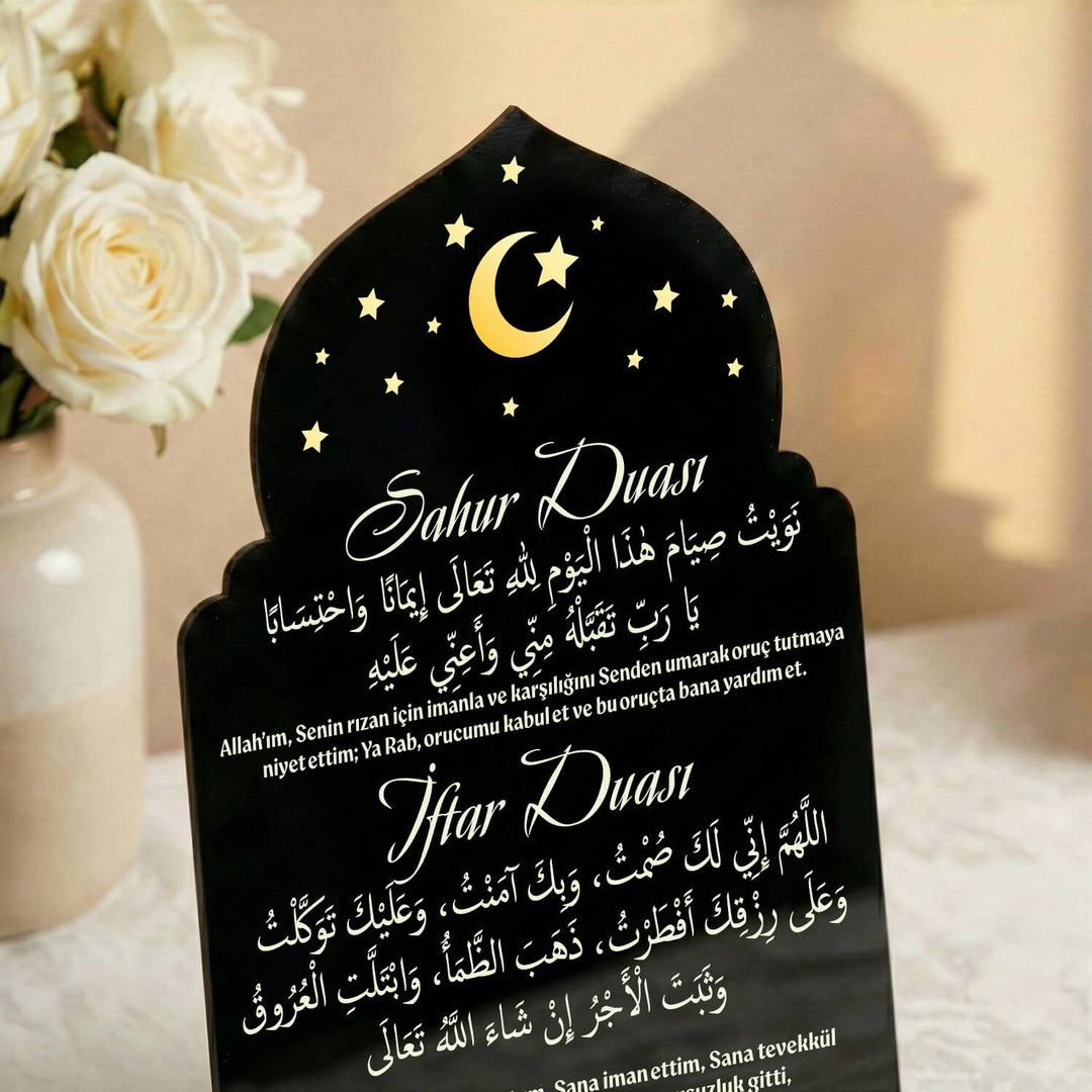 Sahur & İftar Duası Yazılı Mihrap Tasarım Akrilik Masaüstü Stand
