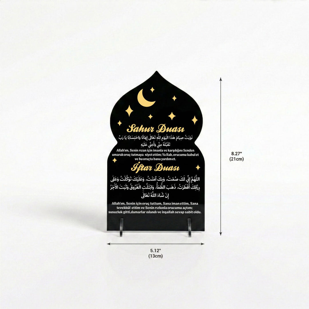 Sahur ve İftar Duası Yazılı Mihrap Formlu Akrilik Masa Üstü Dekor