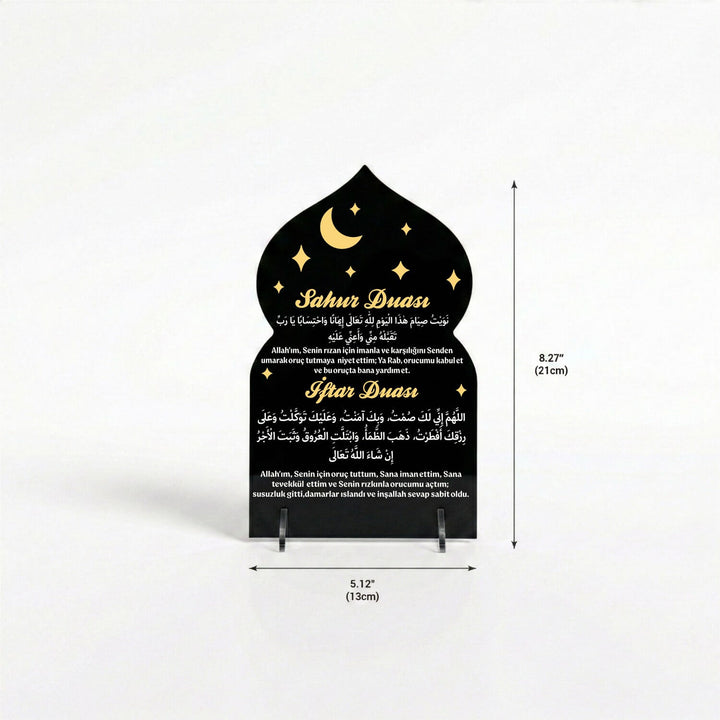 Sahur ve İftar Duası Yazılı Mihrap Formlu Akrilik Masa Üstü Dekor