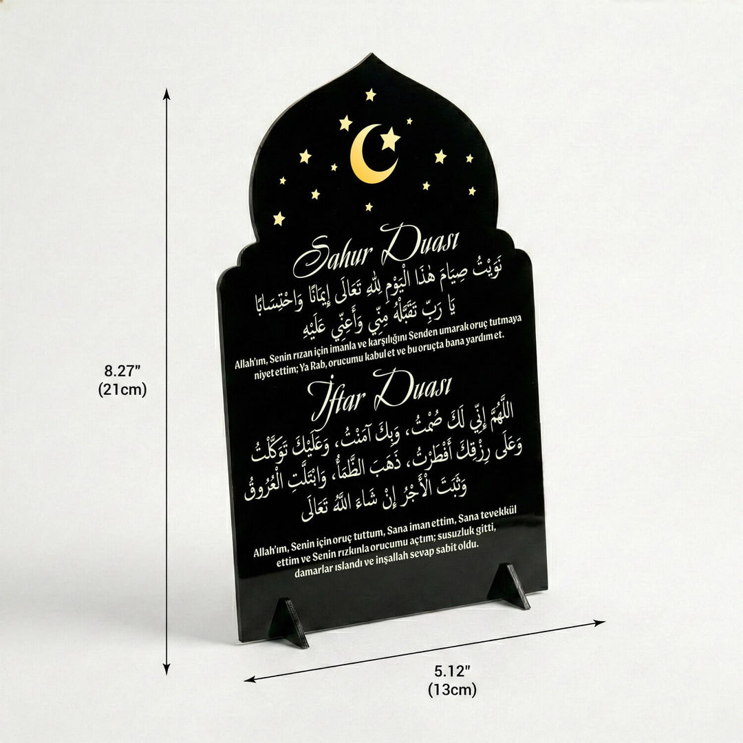 Sahur & İftar Duası Yazılı Mihrap Tasarım Akrilik Masaüstü Stand