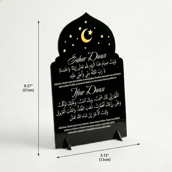 Sahur & İftar Duası Yazılı Mihrap Tasarım Akrilik Masaüstü Stand