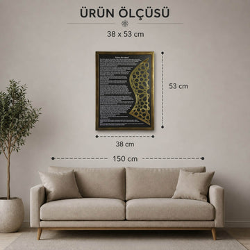 Veda Hutbesi çerçeveli tablonun ürün ölçüsü: 38 x 53 cm
