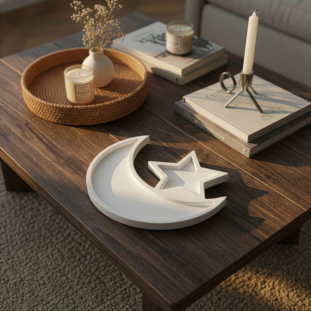 Hilal ve Yıldız Ahşap Sunumluk - Ramazan İkram ve Servis Tabağı