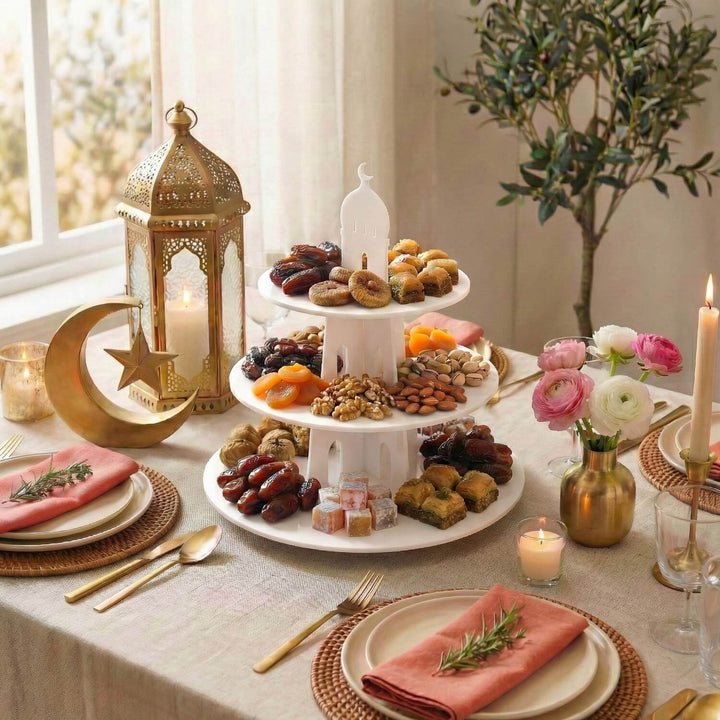 Ramazan İkramlık Servis Standı - Yuvarlak 3 Katlı Akrilik Sunumluk