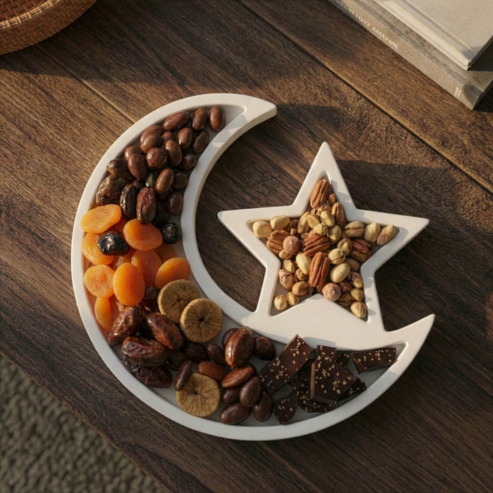Hilal ve Yıldız Ahşap Sunumluk - Ramazan İkram ve Servis Tabağı