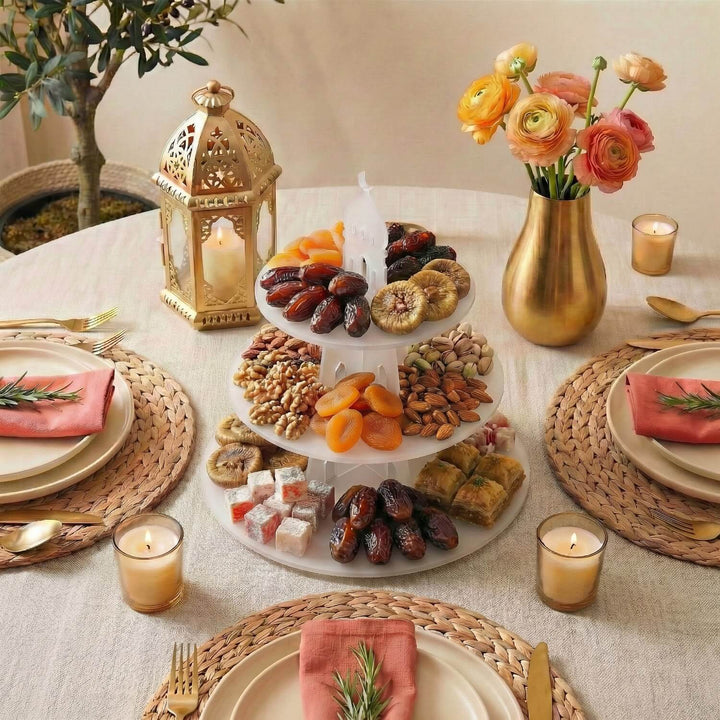 Ramazan İkramlık Servis Standı - Yuvarlak 3 Katlı Akrilik Sunumluk
