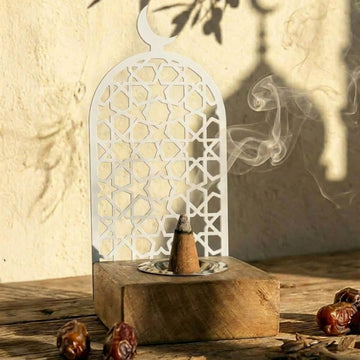 Yıldız Desenli ahşap standlı metal tütsülük, Beyaz