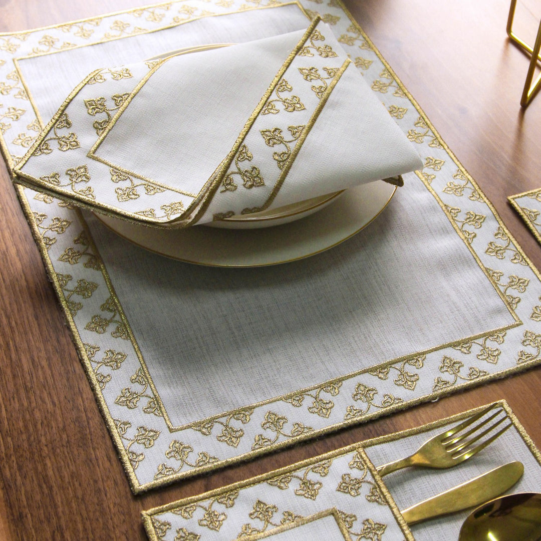 altin desenli ramazan sofra seti catal bicak ve pecete uyumlu masa duzeni islamicwallarttr