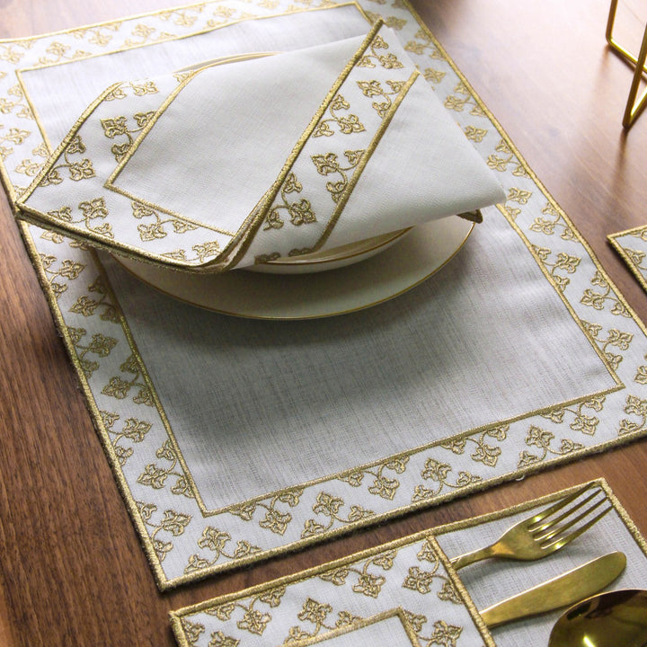 altin desenli ramazan sofra seti catal bicak ve pecete uyumlu masa duzeni islamicwallarttr