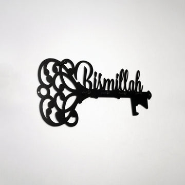 Bismillah Yazılı Metal Anahtar Askısı - İslami Duvar Dekoru