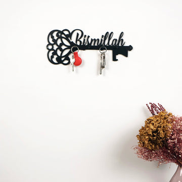 Bismillah Yazılı Metal Anahtar Askısı - İslami Duvar Dekoru
