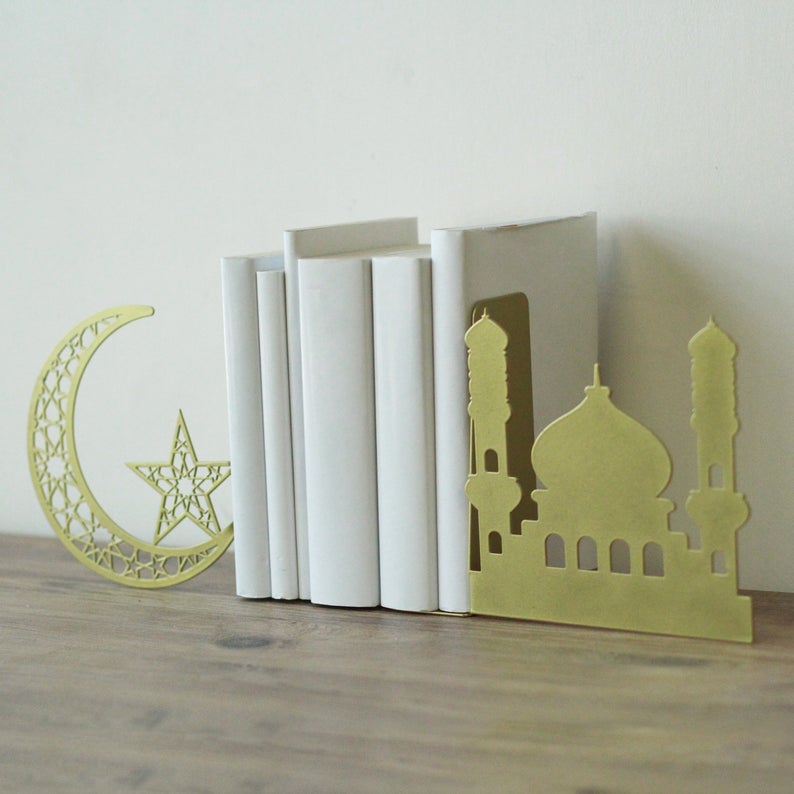Hilal, Yıldız ve Cami Motifli Kitap Tutucu Bookend - Islamic Wall Art