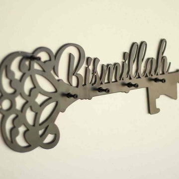 Bismillah Yazılı Metal Anahtar Askısı - İslami Duvar Dekoru
