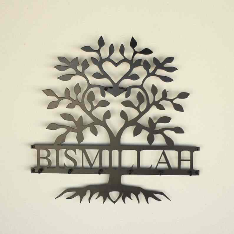 Bismillah Yazılı Hayat Ağacı Metal Anahtarlık İslami Duvar Dekoru