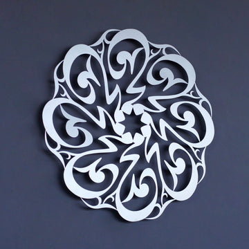 Gümüş Hz. Muhammed (s.a.v.) yazılı Divani hatlı daire metal tablo, yakın çekim