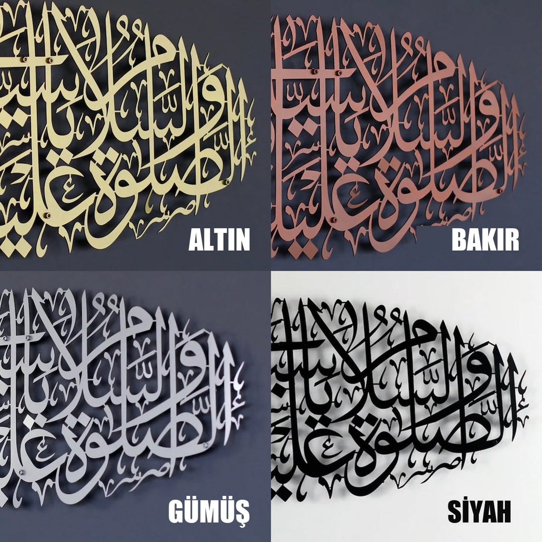 Metal hat tablonun Altın, Bakır, Gümüş ve Siyah renk seçenekleri, İngilizce etiketli dört parçalı görsel
